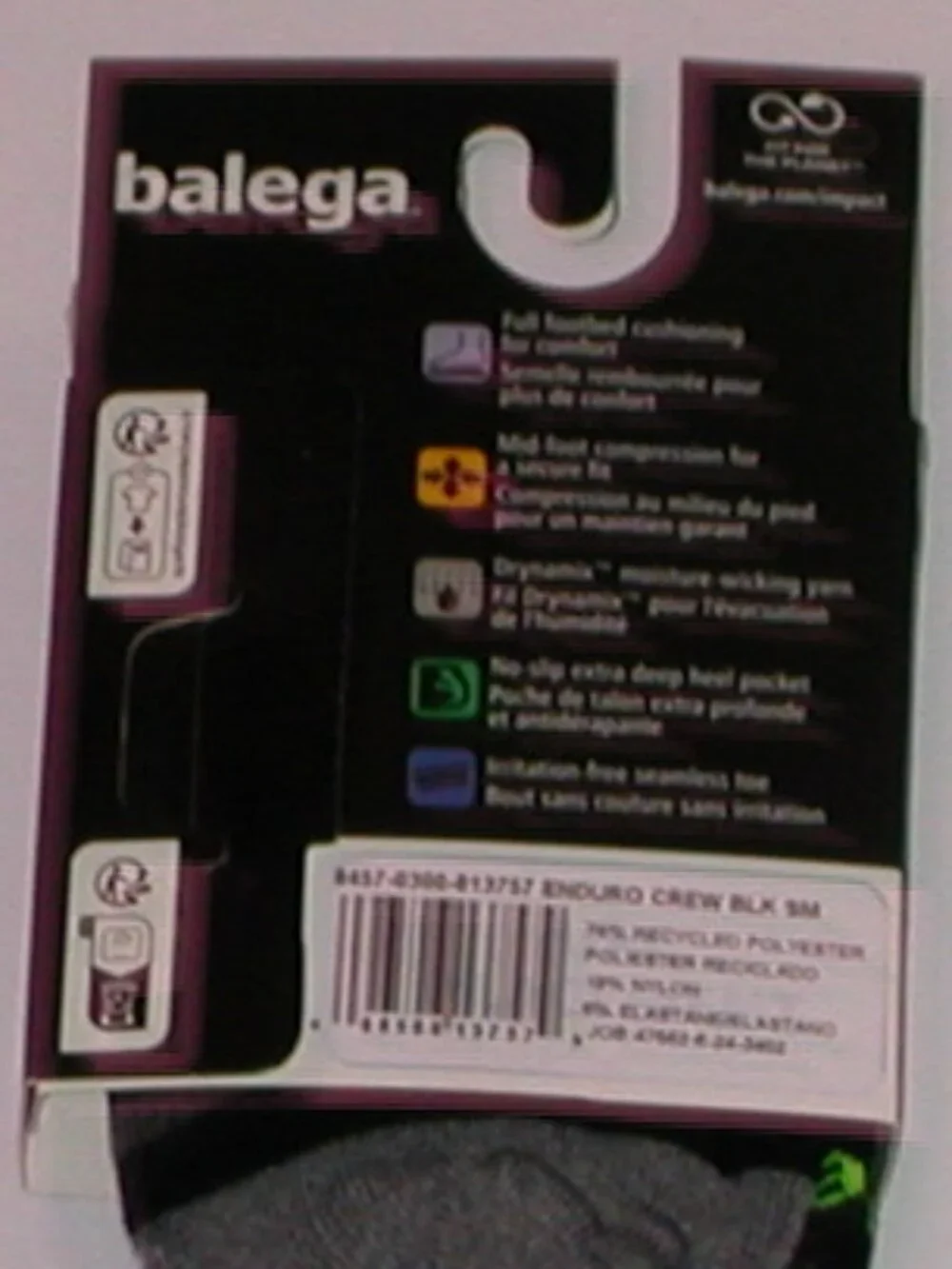2 Pack - Balega Enduro Medium Cushion Unisex Crew Socks Women's Small NWT Black